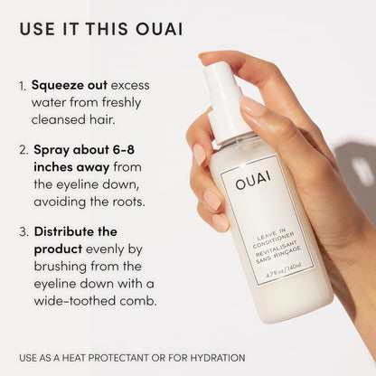 OUAI Leave In Conditioner & Heat Protectant for Hair - Prep Hair for Styling or Use as Detangling Spray to Fight Frizz & Flyaways - No Parabens, Sulfates or Phthalates (4.7 oz)