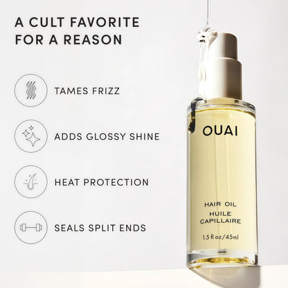 OUAI Hair Oil - Hair Heat Protectant Oil for Frizz Control - Adds Shine and Smooths Split Ends - Color Safe Formula - Paraben, Phthalate and Sulfate Free (1.5 fl oz)