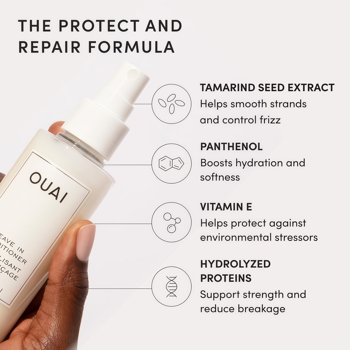 OUAI Leave In Conditioner & Heat Protectant for Hair - Prep Hair for Styling or Use as Detangling Spray to Fight Frizz & Flyaways - No Parabens, Sulfates or Phthalates (4.7 oz)