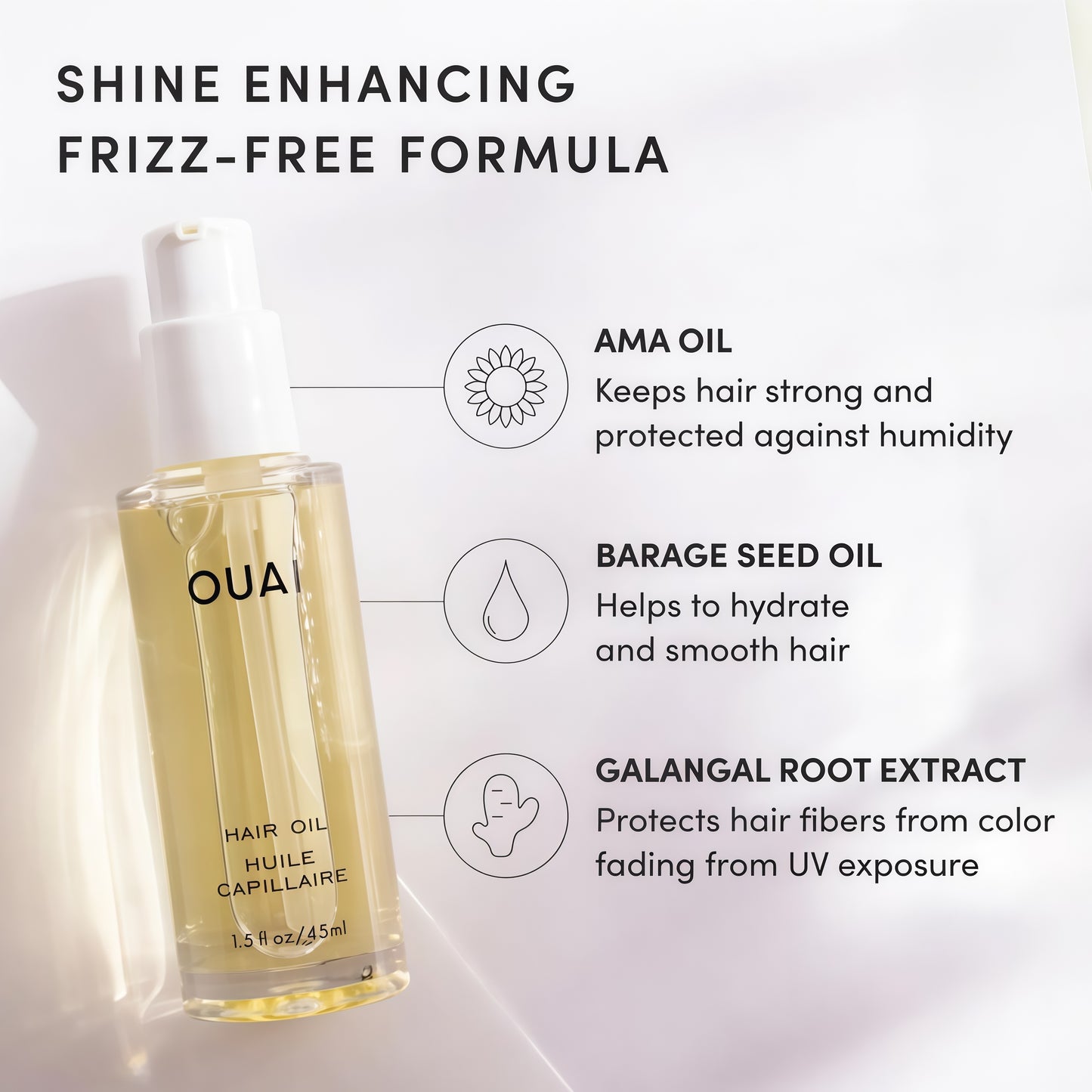 OUAI Hair Oil - Hair Heat Protectant Oil for Frizz Control - Adds Shine and Smooths Split Ends - Color Safe Formula - Paraben, Phthalate and Sulfate Free (1.5 fl oz)